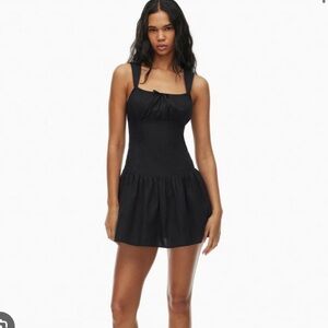 Aritzia Black Pleated Mini Sundress